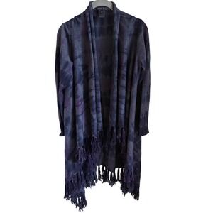 Lafayette 148 Merino Wool Tie Dye Fringe Kimono Cardigan Boho Luxe Quiet‎ Luxury